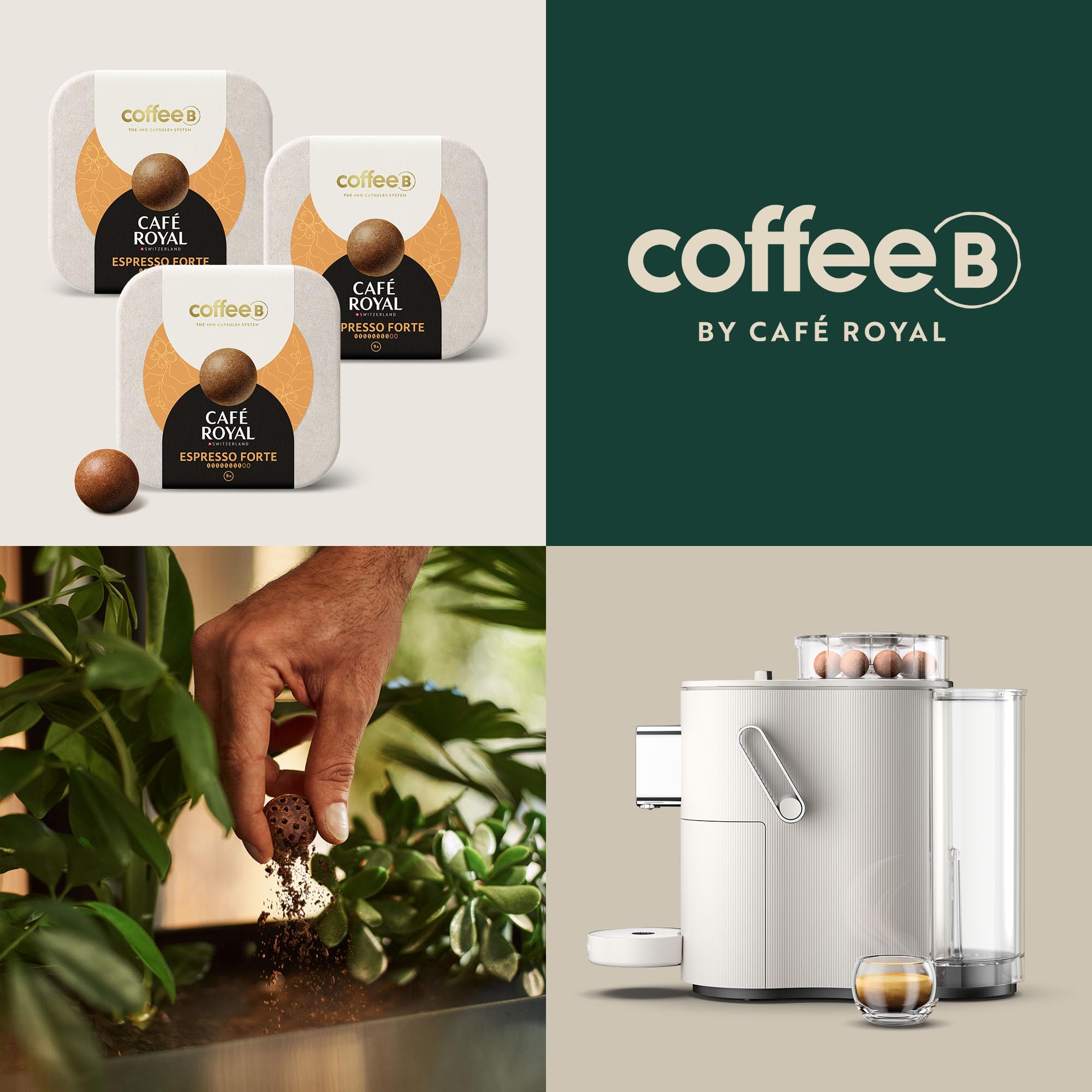 CAFE ROYAL SWITZERLAND PROFESSIONAL Machine à Café CoffeeB Globe Blanc 1.3L avec 180 Coffee Balls Expresso Forte - 100% Compostables