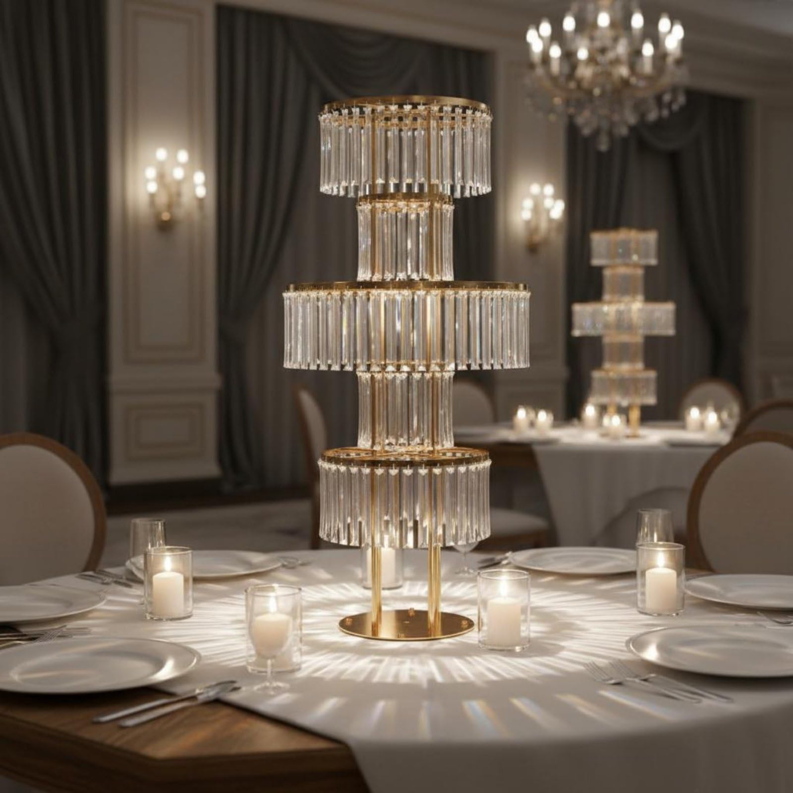 Acryl Hochzeit Display Blumensäule Podest Dekosäule Ständer mit Schimmernden Kristall Ornamenten Und Rundem Rahmen aus Eisen Und Acryl als Eleganter , Chrome Sq 110x50cm
