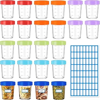 24 Pieces Storage Jars with Lids, 4 oz/120ml, Small Jars with Lids in 6 Colours, Mini Storage Jars with Measurement Scale for Sauces, Dips, Snacks, Yogurt, with Label Sticker