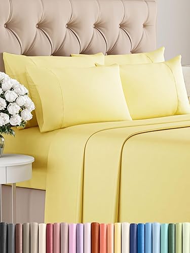 CGK Unlimited - Juego de sábanas para cama de matrimonio, sábanas blancas, sábana bajera, 4 fundas de almohada, bolsillos muy profundos, de