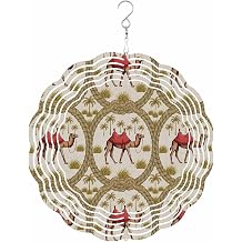 Deserts Camels Wind Spinner 10 Inch Date Coconut Trees Ropes Grassroot Animal Linen Texture Wind Spinners Outdoor 3D Stainless Steel Hanging Sculpture Decorations Gift for Garden Yard Porch Balcony