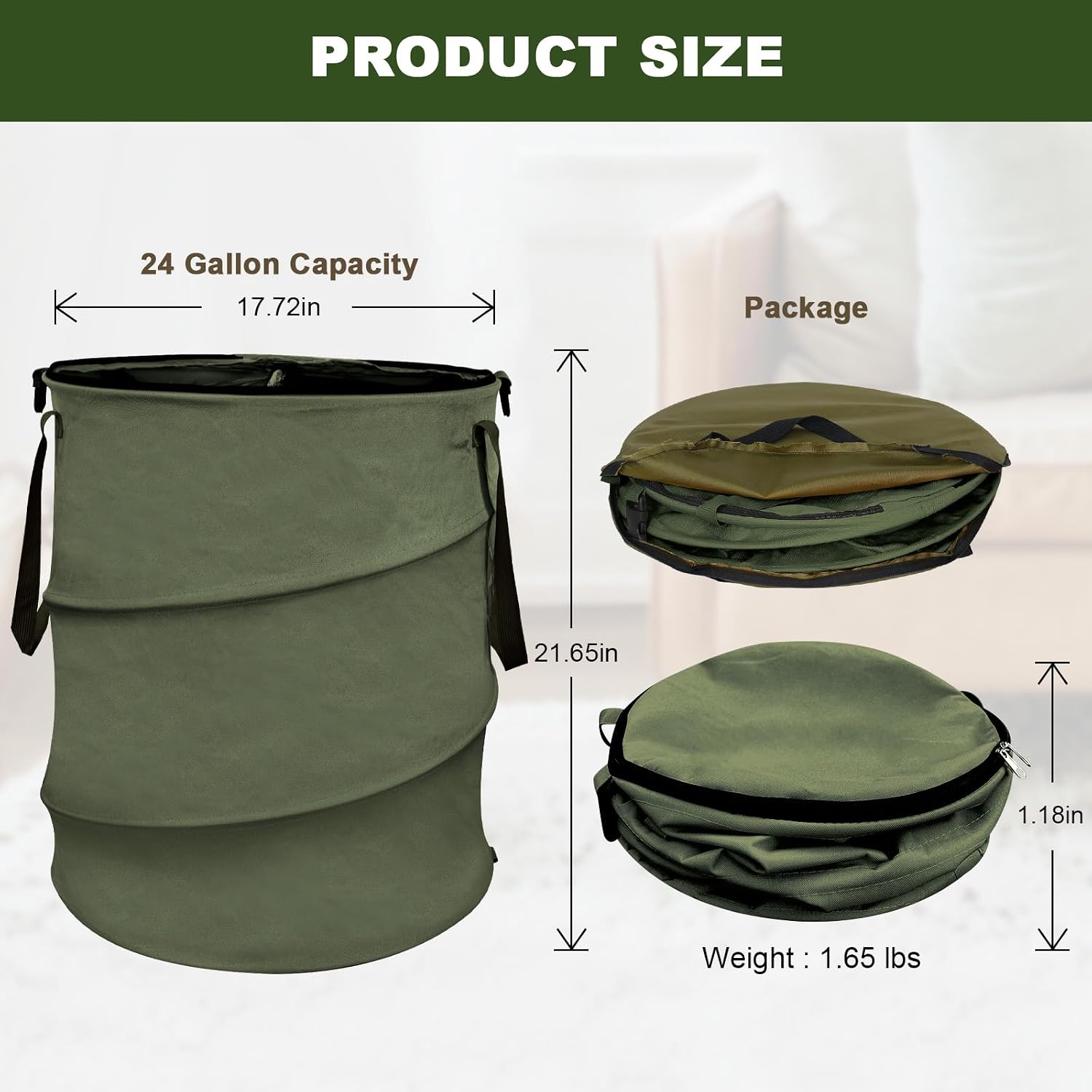 Collapsible Trash Can, 24 Gallon, Green image 4
