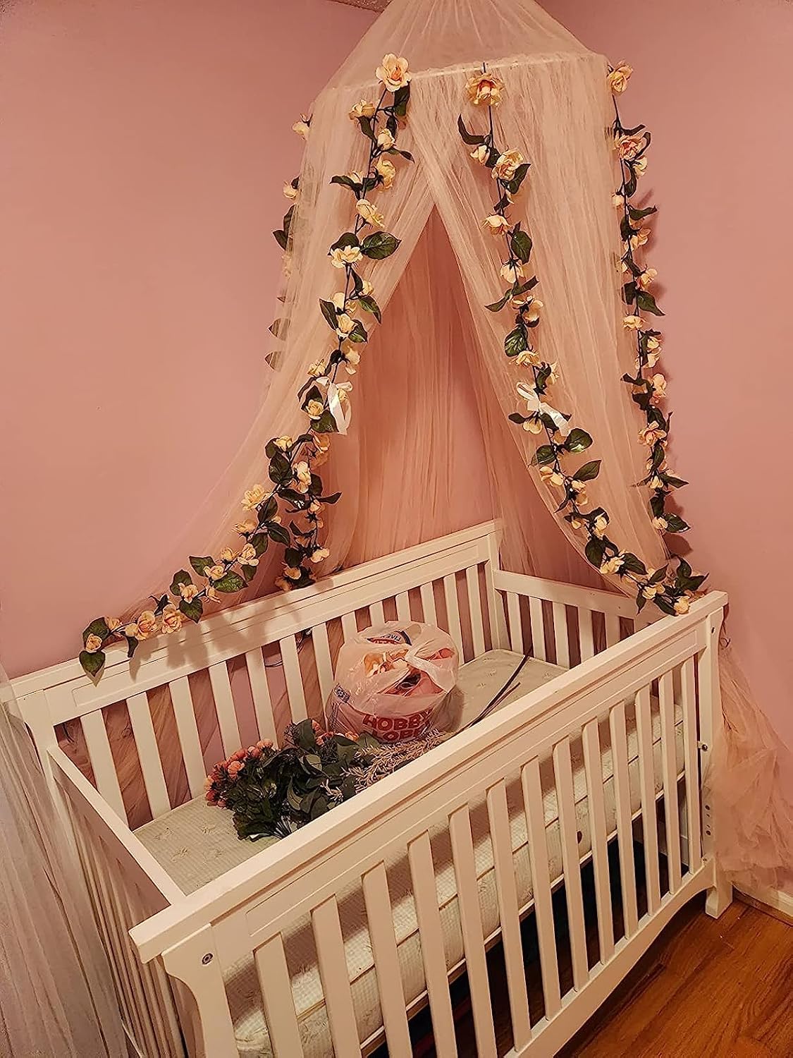 Princess Canopy for Girls Bed,Kids Bed Canopy,Princess Hanging Mosquito Net for Baby Crib Nook Castle Nursery for Kid's Room Decor (Pink)