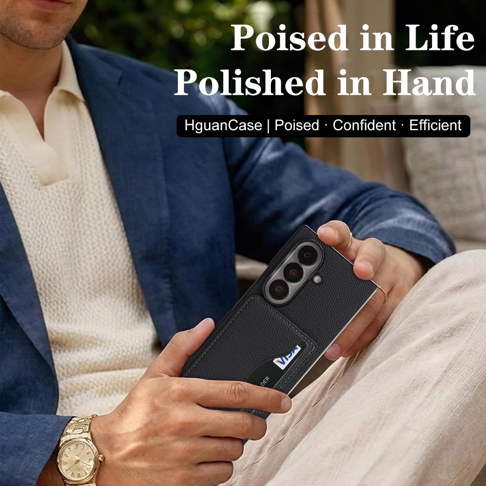 Funda De Negocios For Samsung Galaxy Z Fold 8 Ultra, Cuero De Grano Completo, Ranura For Tarjeta, Función Atril, Cubierta Antihuellas, Protección De Estilo Empresarial, Carcasa Delgada(Gold)