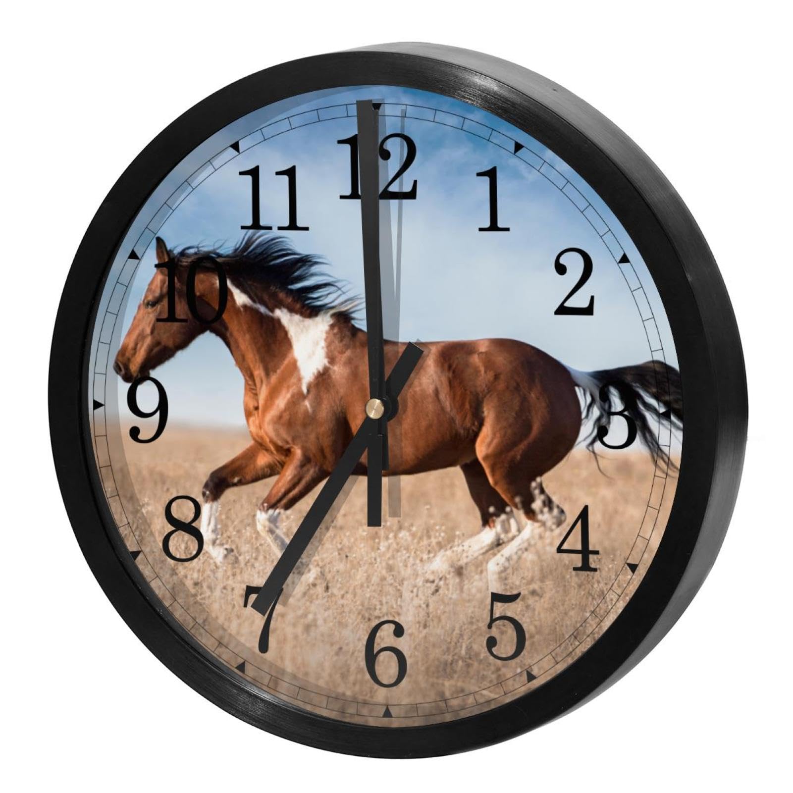 Horloge murale silencieuse à quartz motif cheval courant pour salon et cuisine