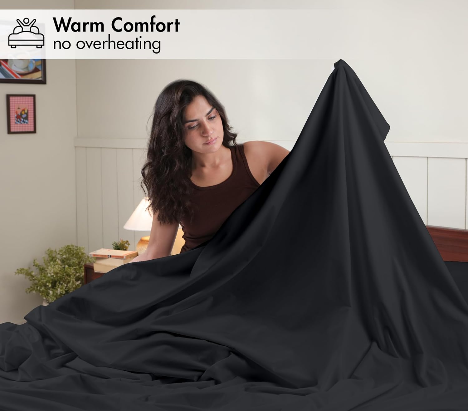 RUVANTI Flannel Sheets – Queen Sheet Set, Ultra Soft & Cozy Double Brushed, 15" Deep Pocket, 360° Elastic for Secure Fit, No Pilling, 4 Pieces (Flat, Fitted, 2 Pillowcases), True Black