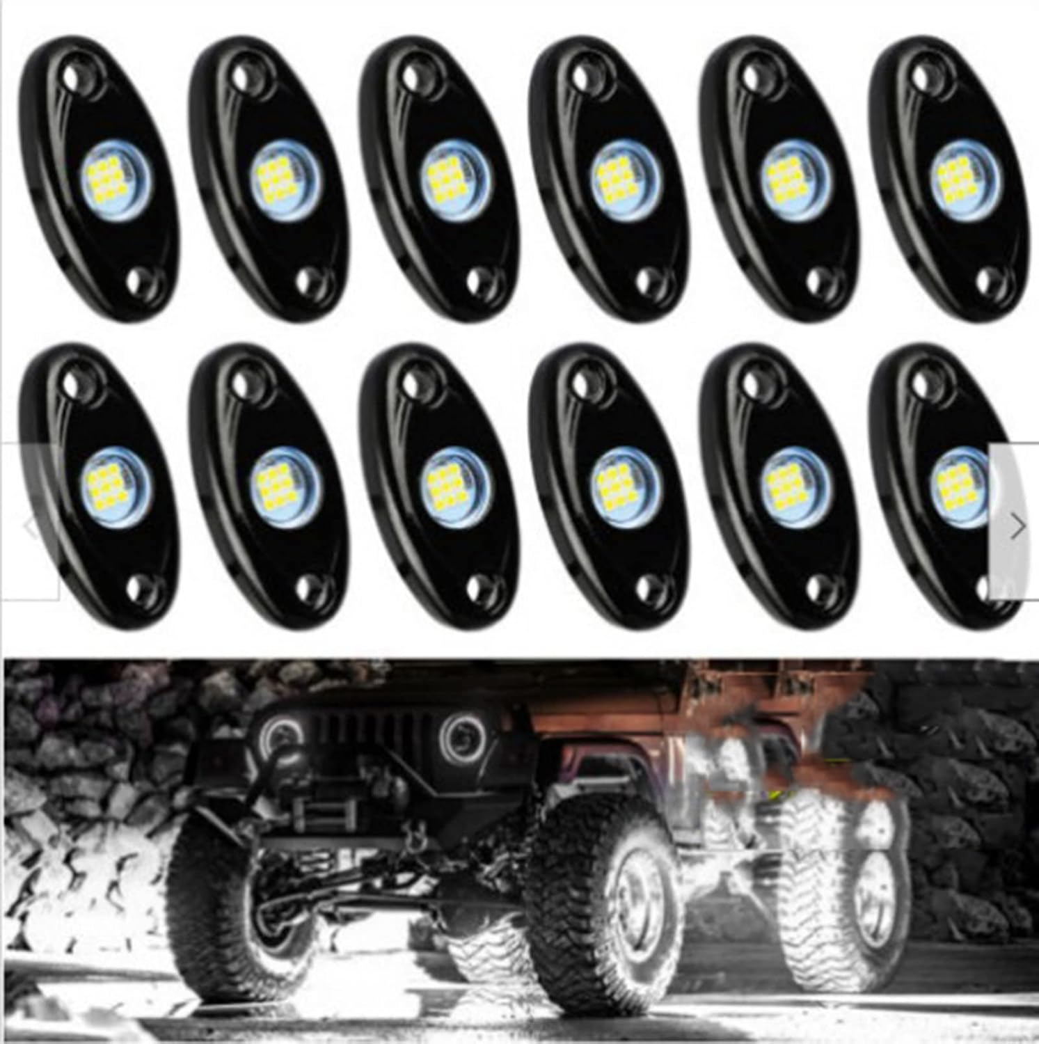 White 12Pods LED Rock Lights Kit Car Atmosphere Lamp for Offroad Truck SUV ATV 4X4 Led Underbody Glow Trail Rig Light