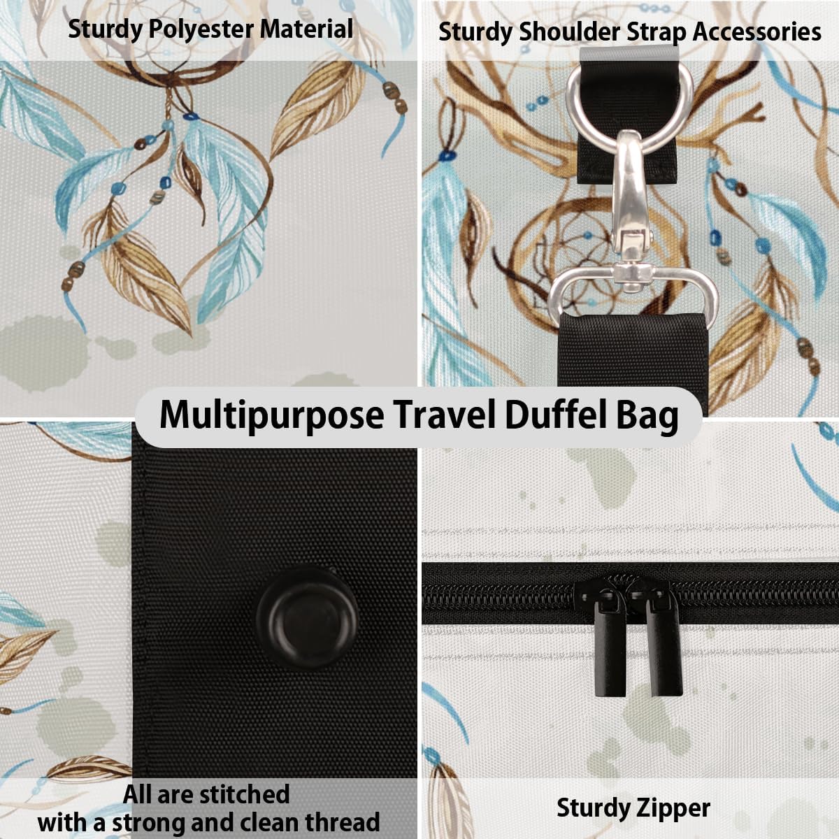 Vintage Dreamcatcher Travel Duffel Bag for Women Men Large Capacity Overnight Weekender Bags for Lightweight Waterproof Sport Gym Bag for Workout Yoga Swim