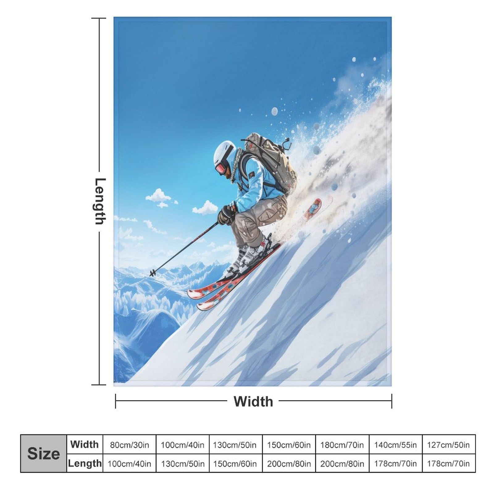 Ski en Montagne enneigé Impression 3D Couvertures Légère en Polaire De Flannel Linge De Lit Couvre-lit Couverture De Canapé 150×200cm