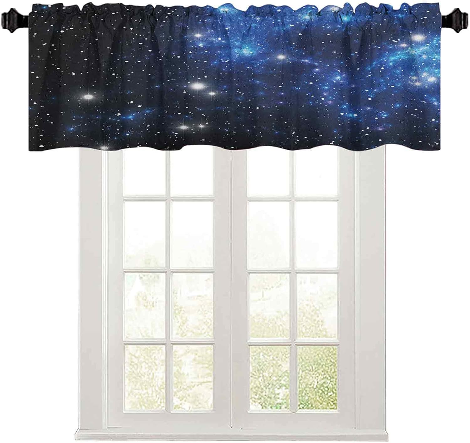 Window valances, 50" W x 18" L Outer Space Star Nebula Astral Cluster Astronomy Theme Galaxy Mystery Thermal Insulated Valance for Bathroom Blue Black White