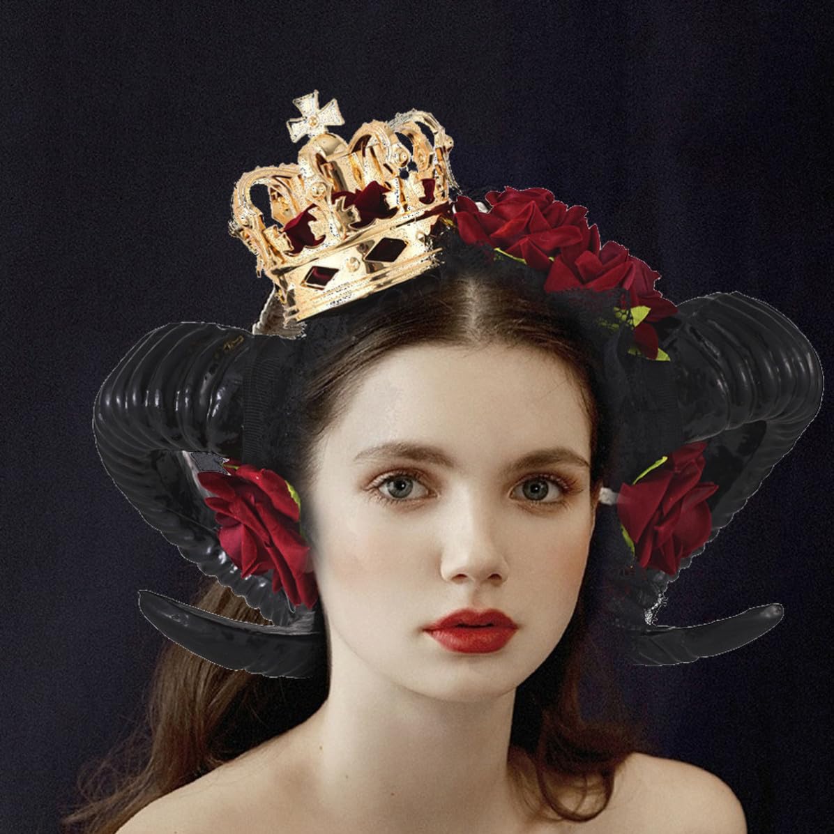 Black Plastic Gothic Crown Rose Headband for Halloween Season Party