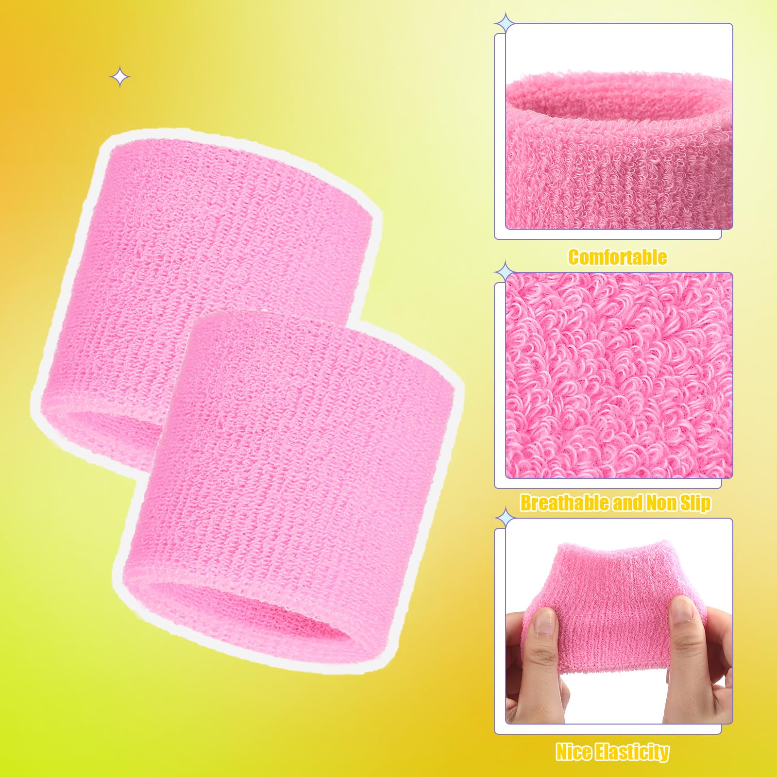 Bememo 24 Pcs Neon Wristbands for Kids End of The Year Student Gifts Bulk Tennis Wrist Sweatbands 80s Neon Youth Basketball Wrist Bands for Boys Girls 90s Glow Party School Supplies(Fresh Colors)