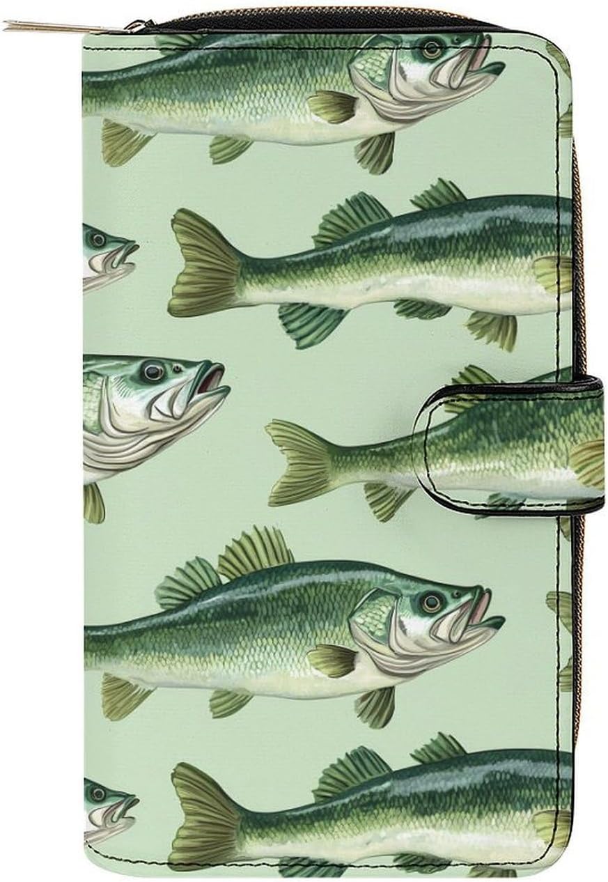 Bass Fish Funny Long Slim Bifold Wallet Card Holder Purse with Buckle for Men Women