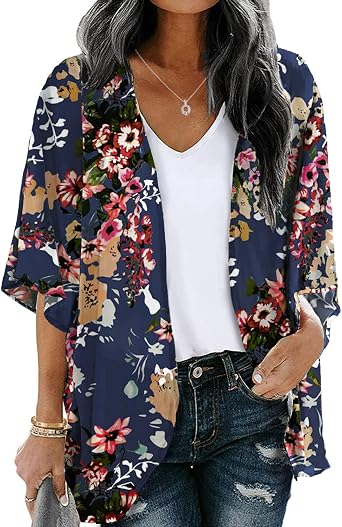 Womens Summer Beach Boho Chiffon Kimono Cardigans Sheer Open Front Cover Ups Tops