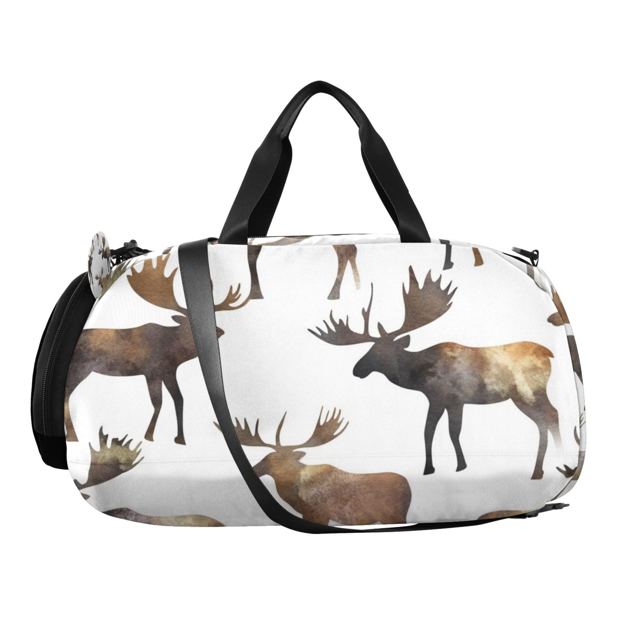 Glaphy Watercolor Moose Animal Duffle Bag for Toddler Boys Girls, Gym Sports Bag with Shoe Compartments, Kids Travel Overnight Weekender Shoulder Bag