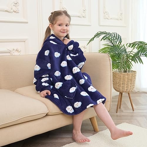 Miniatura 148 de Wearable Blanket Hoodie for Kids Oversized Sherpa Blanket Hoodie for Kids Boys Girls Teens 6-13YR,Navy Shark