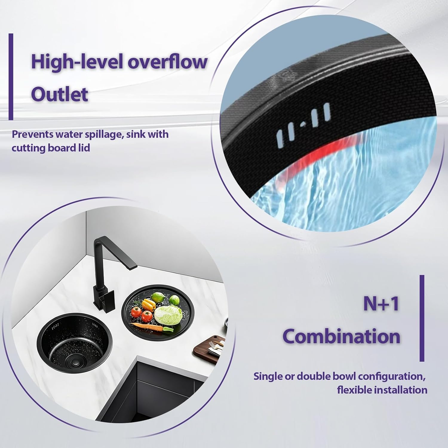 Black Stainless Steel Bar Sink Round With Pull-out Faucet | Workstation Kitchen Sink With Drainboard, Modern Prep Sink Single Bowl For Kitchen Island Coffee Bar Outdoor Use(32cm)