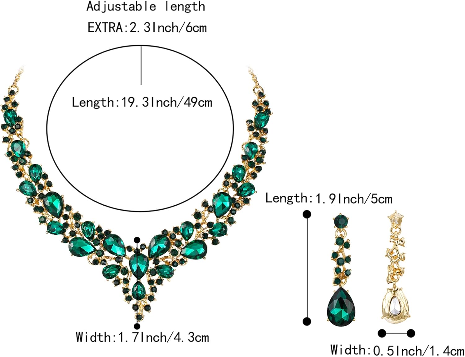 BriLove Women's Wedding Bridal Austrian Crystal Teardrop Cluster Statement Necklace Dangle Earrings Jewelry Set - Image 6