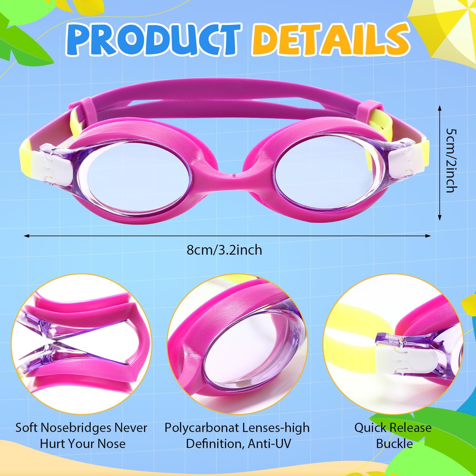 Relaxweex 36 Sets Schwimmbrillen, Geschenke, Großpackung mit Dankeskarten für Pool-Party, verstellbare Anti-Beschlag-Schwimmbrille mit Etui für Sommer, Ende des Jahres, Outdoor-Aktivitäten