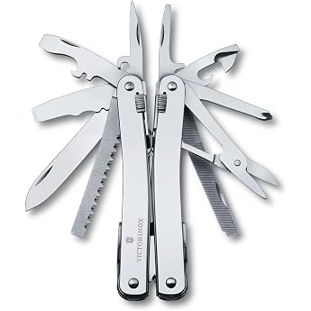 Victorinox Swiss Tool Spirit X 24 Functions Multitool with Locking Blade and Combination Needle-Nose Pliers Includes Leather Case Silver