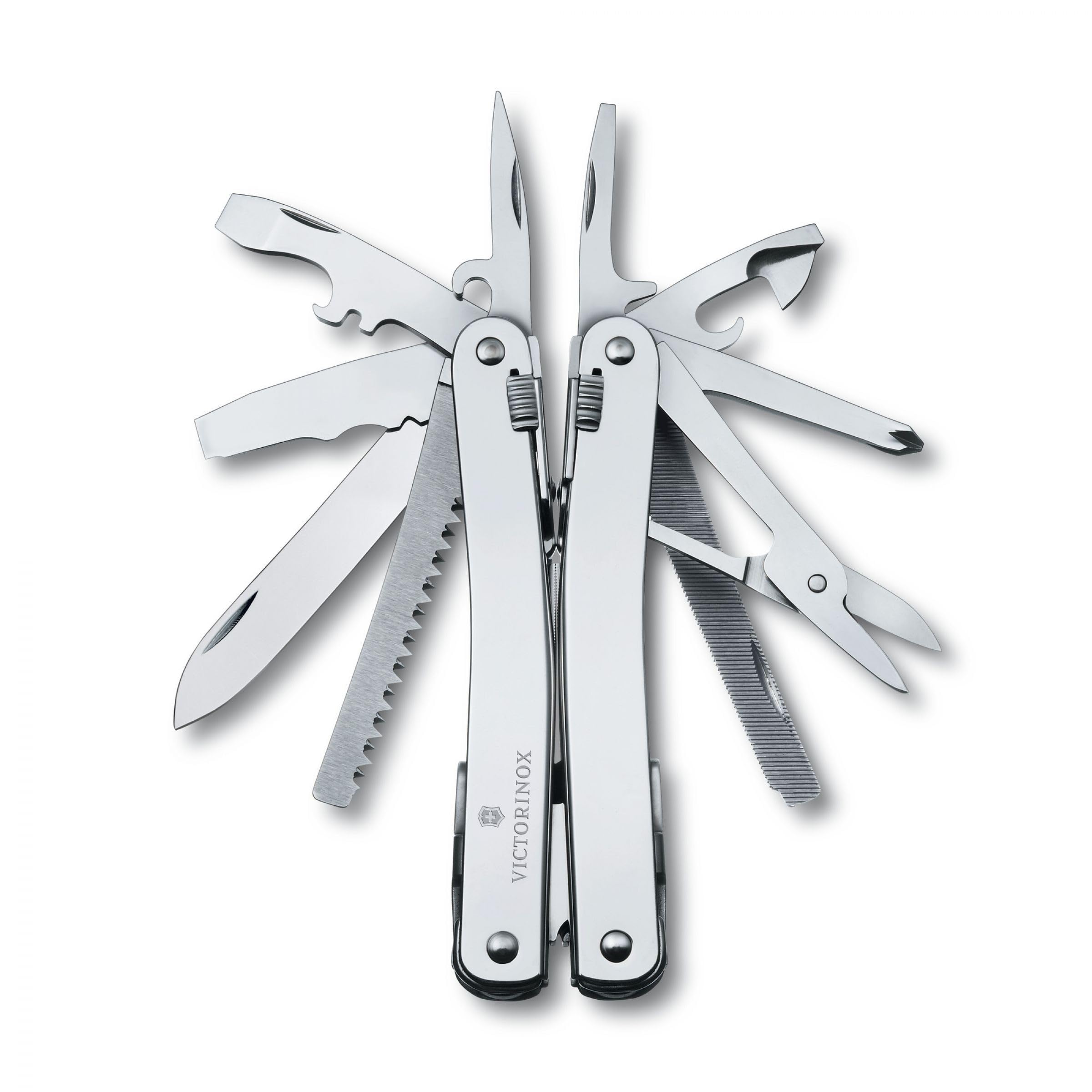 Victorinox Outil Multifonction Swiss Tool Spirit X, 24 Fonctions, Outil Multifonction avec Lame Blocable et Pince à Bec, y c. Étui en Cuir, Argent