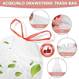 Drawstring Smal Trash Bags 1.6-Gallon - Clear White 125 Count Mini Bulk Disposable Garbage Bag Strong Thick Tiny Plastic Can Liners for Kitchen Bathroom Office Car Waste Basket No Scent