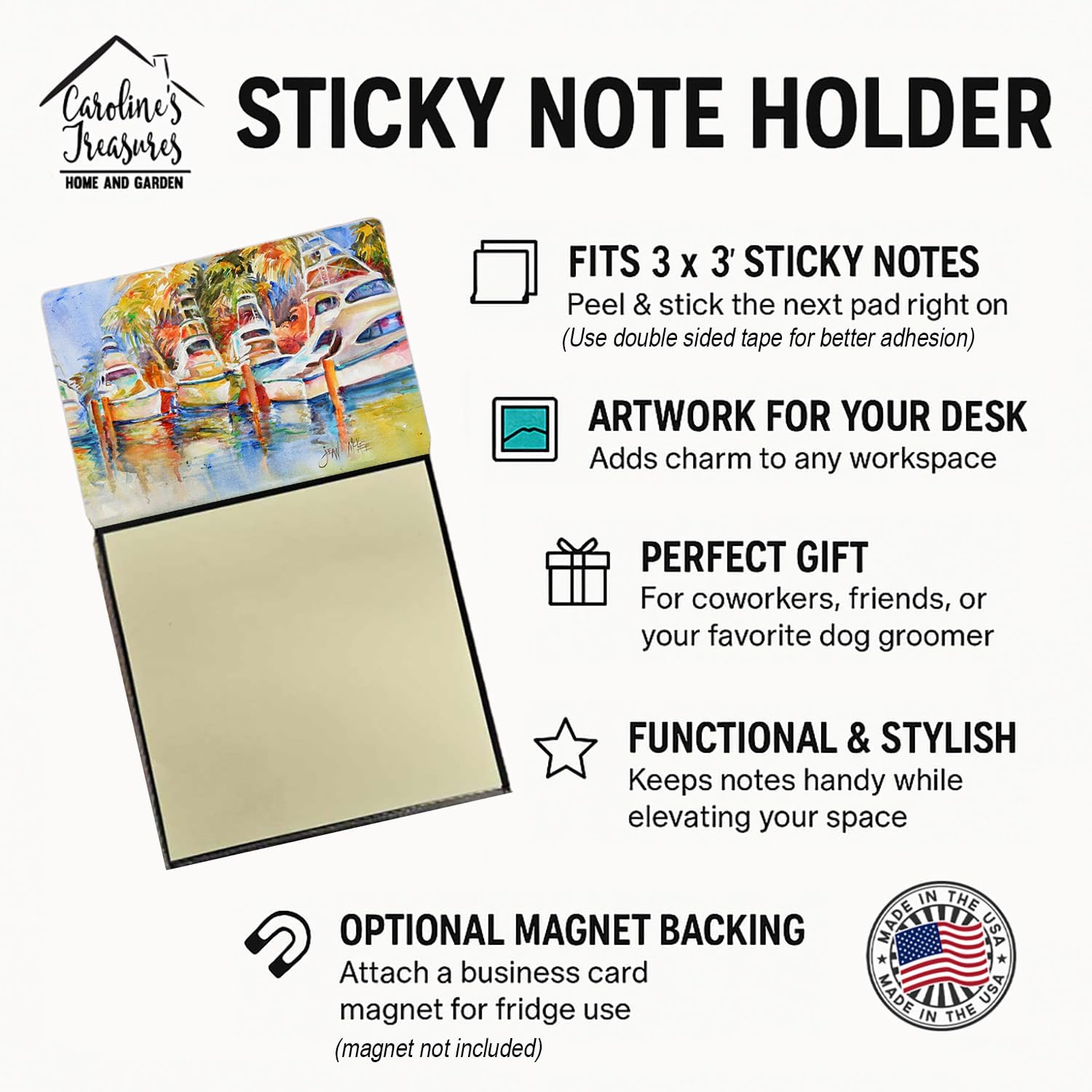 Caroline's Treasures Deep Sea Fishing Boats at The Dock Sticky Note Holder, 3.25 by 5.5", Multicolor