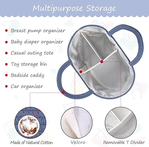 Miniatura 6 de COMSE Organizador de pañales grande para niñas y niños, organizador de pañales para automóvil con asas, cesta de pañales de cuerda de algodón,
