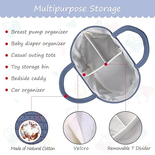 Miniatura 6 de COMSE Organizador de pañales grande para niñas y niños, organizador de pañales para automóvil con asas, cesta de pañales de cuerda de algodón,