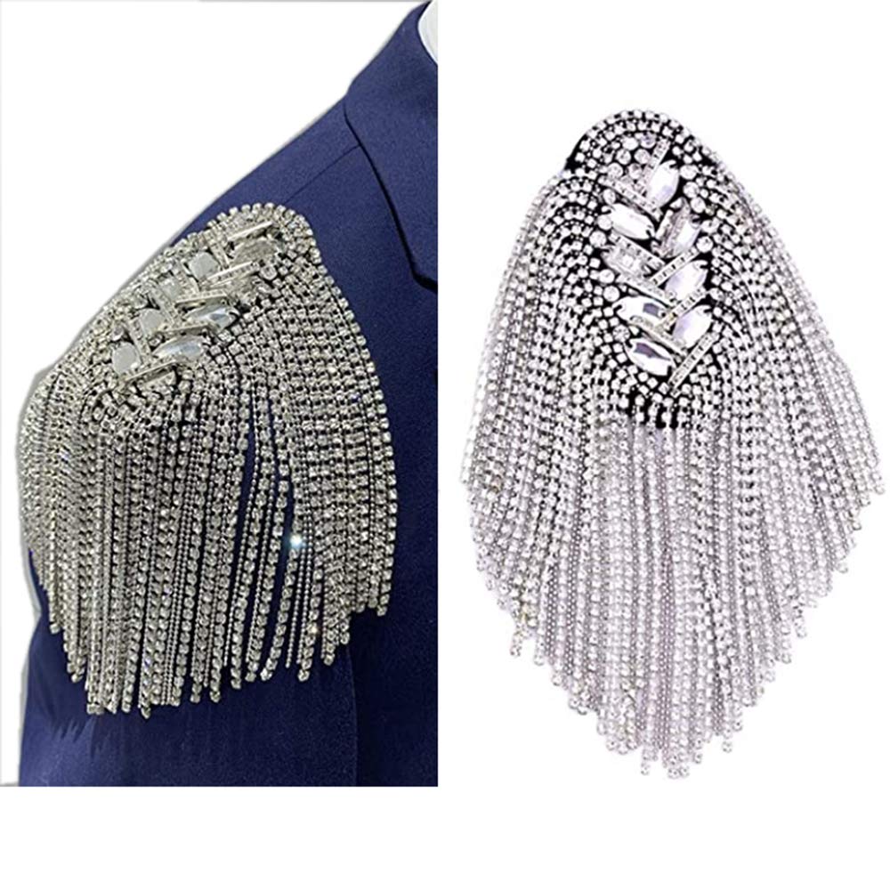 Zthread2pcs Rhinestone Tassel Shoulder Epaulet Spike Chain Shoulder Badge Brooch Pins for Man Woman