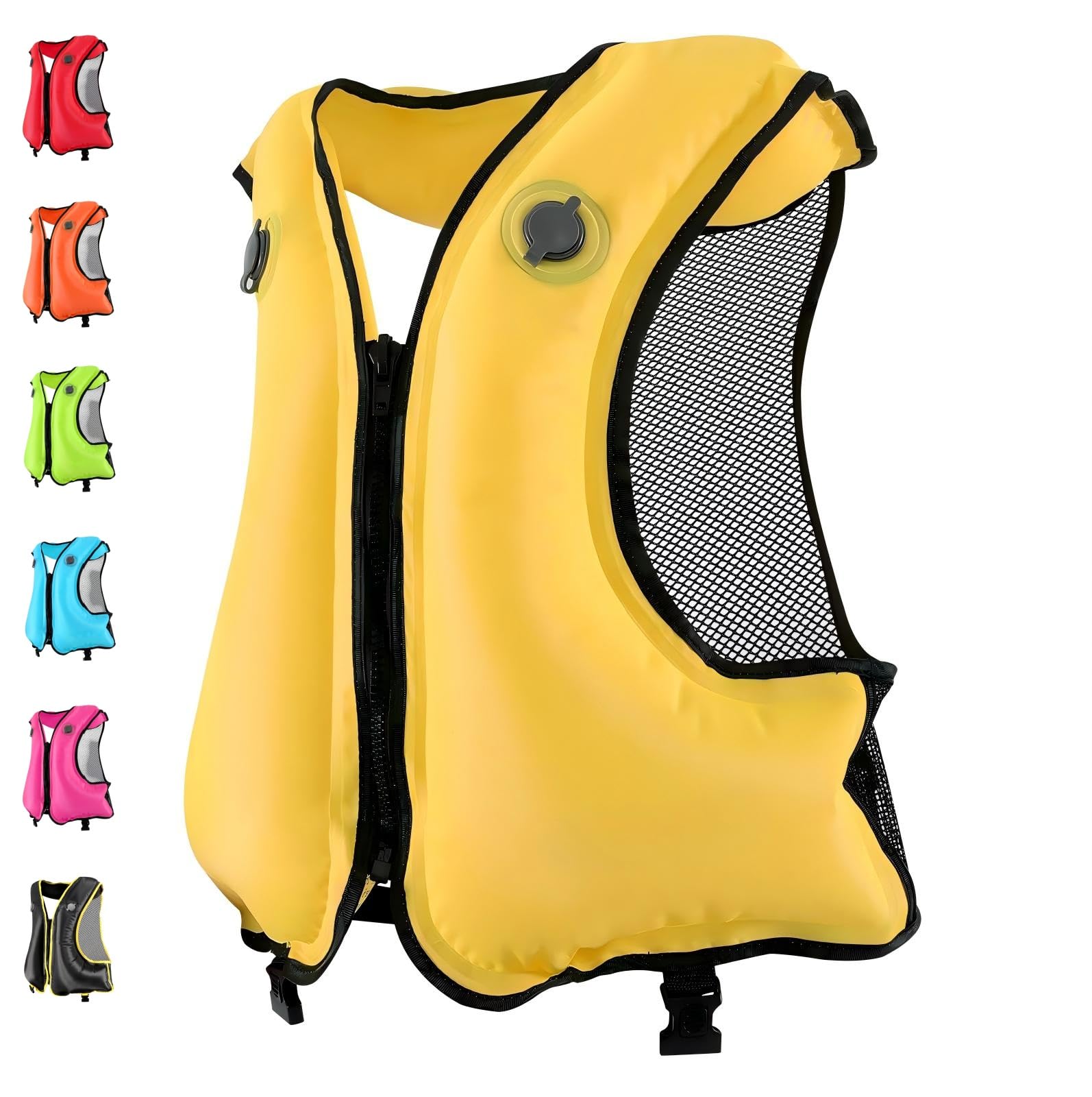 FORWEWAY Dual-Chamber Inflatable Buoyancy Jacket Adjustable Flotation Aid for Adults High Visibility Design for Swimming Fishing Water Activities (Yellow)