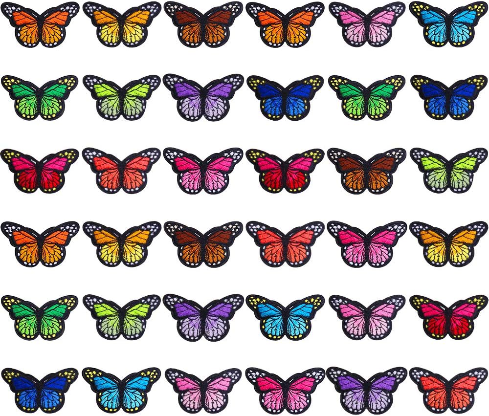 Hicdaw 36 Pcs 3" Big Butterfly Iron on Patches Embroidery Applique Patches for DIY Decor, Jeans, Jackets, Kid's Clothing, Arts Craft Sew Making