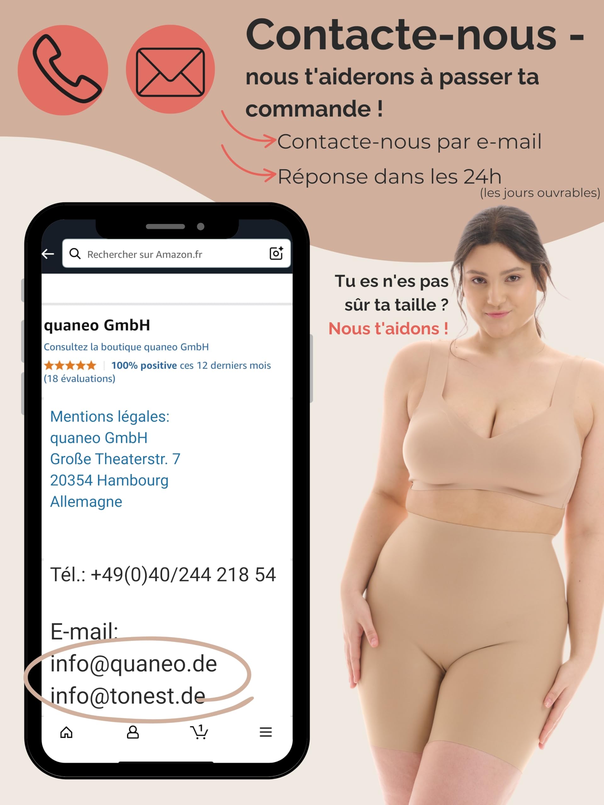 TONEST Culotte Shorty Gainante Femme - Taille Moyenne - Ventre Plat - Shapewear Fortement Sculptant avec Jambes - Pantalon de Cyclisme Amincissant - Push Up - 1300-MS-FC