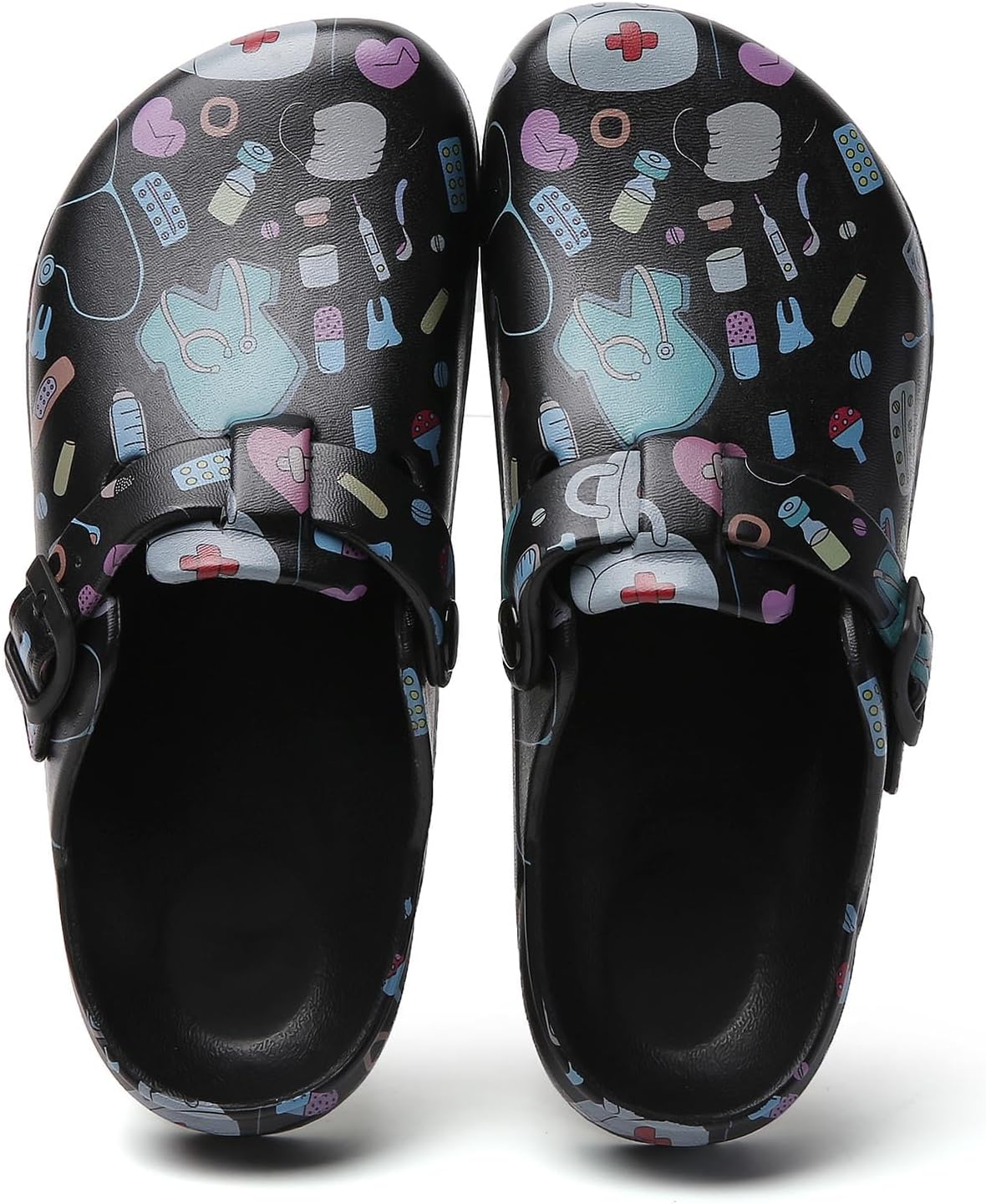 Arch Support Nurse Clogs for Women: Non Slip Work Shoes Waterproof Garden Clogs - Adjustable Buckle Mules - Slip-On Cushion Slippers Slides