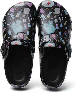 Arch Support Nurse Clogs for Women: Non Slip Work Shoes Waterproof Garden Clogs - Adjustable Buckle Mules - Slip-On Cushion Slippers Slides