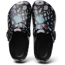 Arch Support Nurse Clogs for Women Non Slip Work Shoes Waterproof Garden Clogs - Adjustable Buckle Mules - Slip-On Cushion Slippers Slides