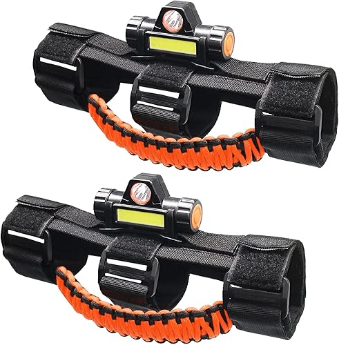 Savadicar - 2 asas de agarre para barra antivuelco con luz LED, asas de agarre para vehículo, accesorios de interior, color azul