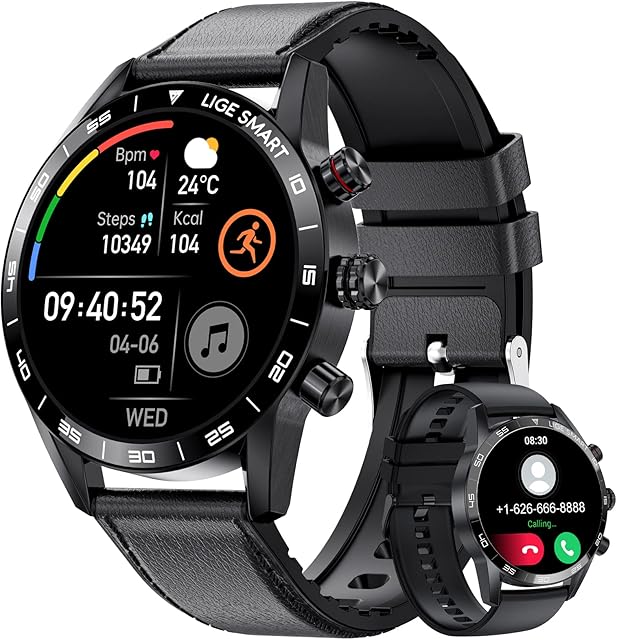 LIGE Smart Watch for Men, Fitness Tracker Watch with Make Answer Calls Voice Chat 24h Heart Rate Sleep Monitor, 1.32" Full Touch Screen IP67 Waterproof Smartwatches for iPhone Android(Black)