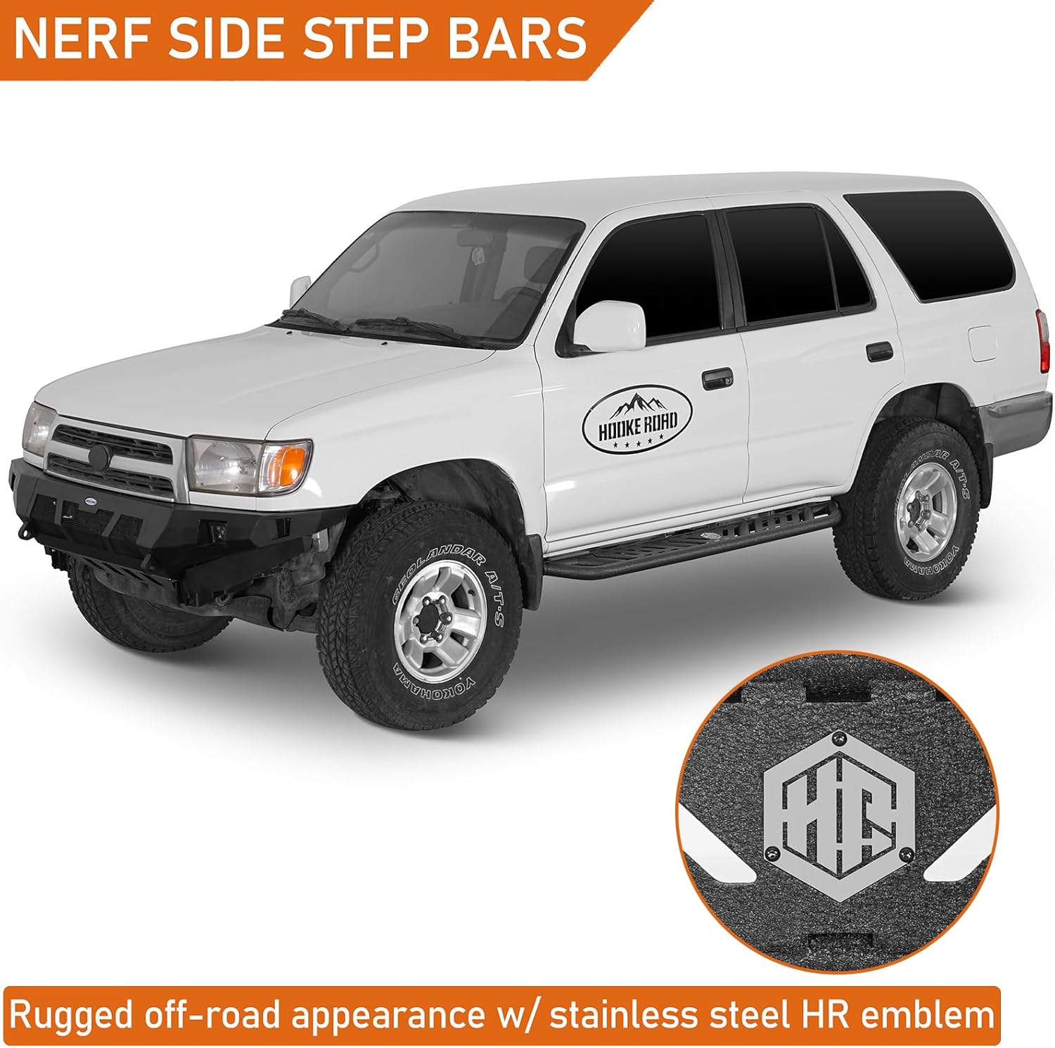 Hooke Road 7" Wide Running Board Side Steps for 1996-2002 Toyota 4Runner 3rd Gen, Steel Tube Rocker Slider Rail Nerf Bars with Non-Slip Pads