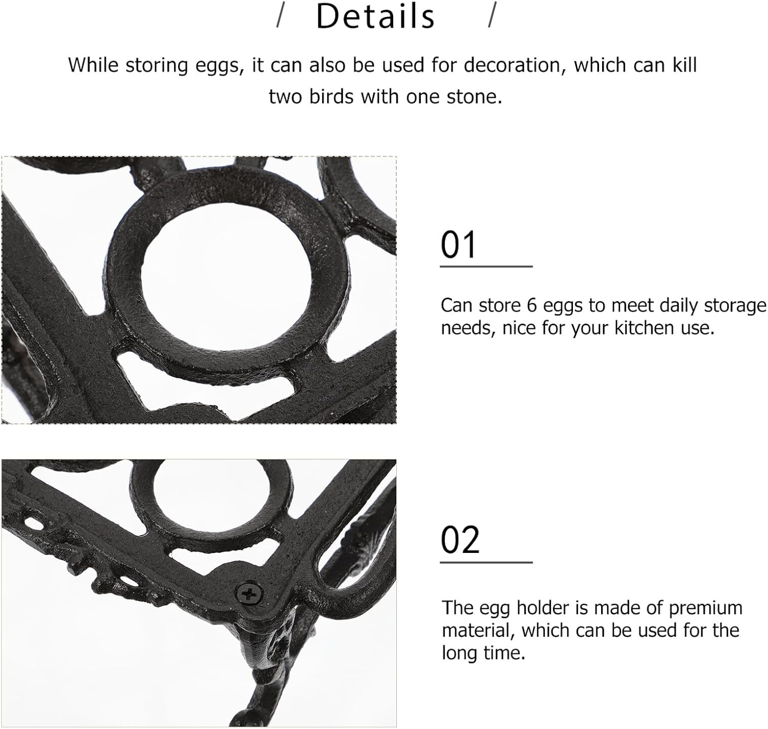 Beaupretty Large Cast Iron Egg Storage Rack Kitchen Egg Holder Black Sturdy for Home Countertop and Display