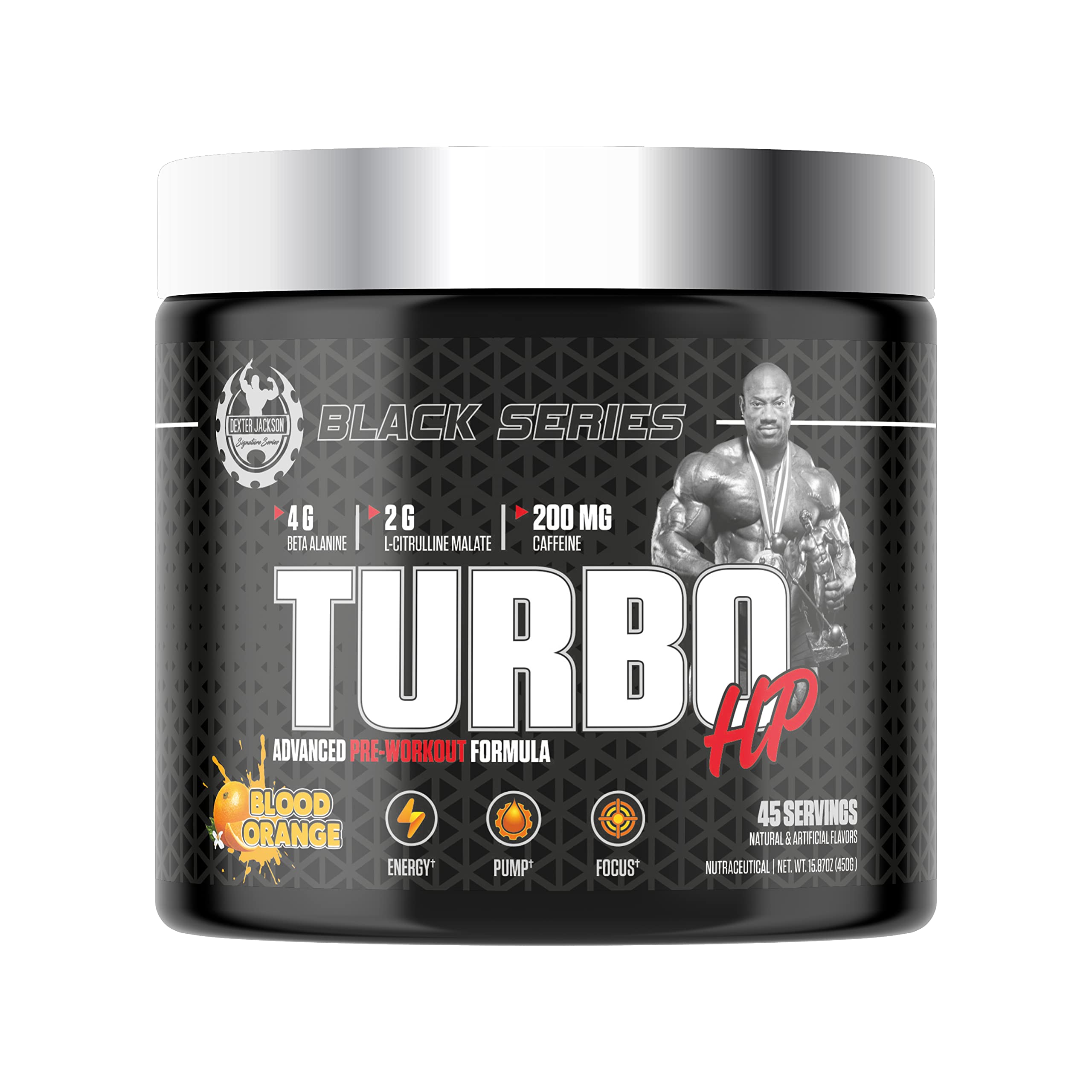 Black Series Turbo HP Pre Workout | Advanced Formula Blood Orange Flavor | 45 Servings, 450g | Boost Energy and Performance