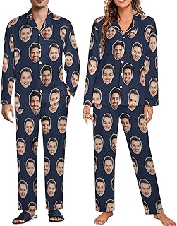 Personalized Pajamas Set with Photo, Custom Pajamas Button Down Matching...