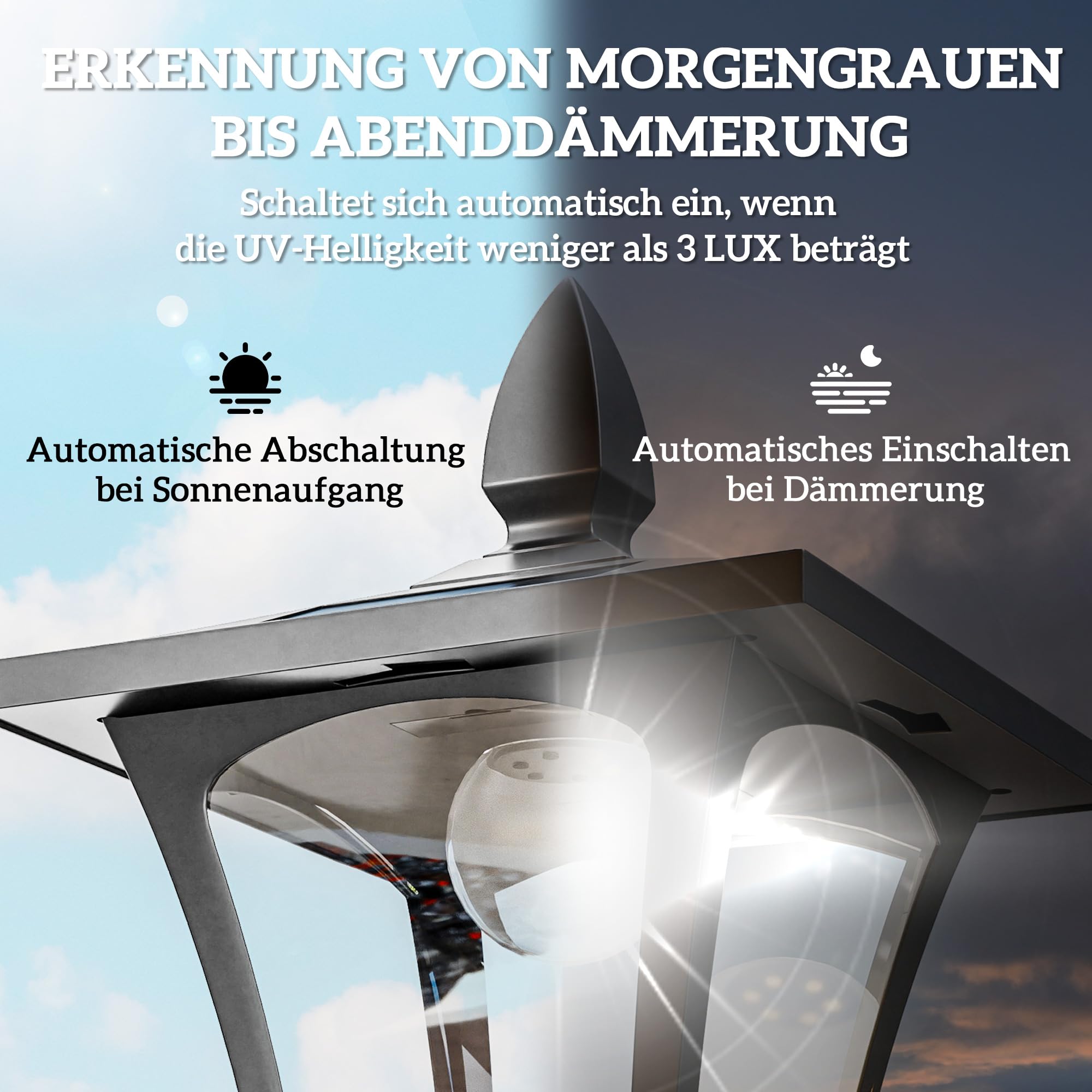 Outsunny LED Solar Gartenlaterne, Gartenlampe aus Edelstahl 160 cm hoch Stehleuchte IP44, Gartenlampe mit 40 Lumen Lichtsensor Solarlampe mit Erdspieß, Windlicht für Garten Balkon Schwarz