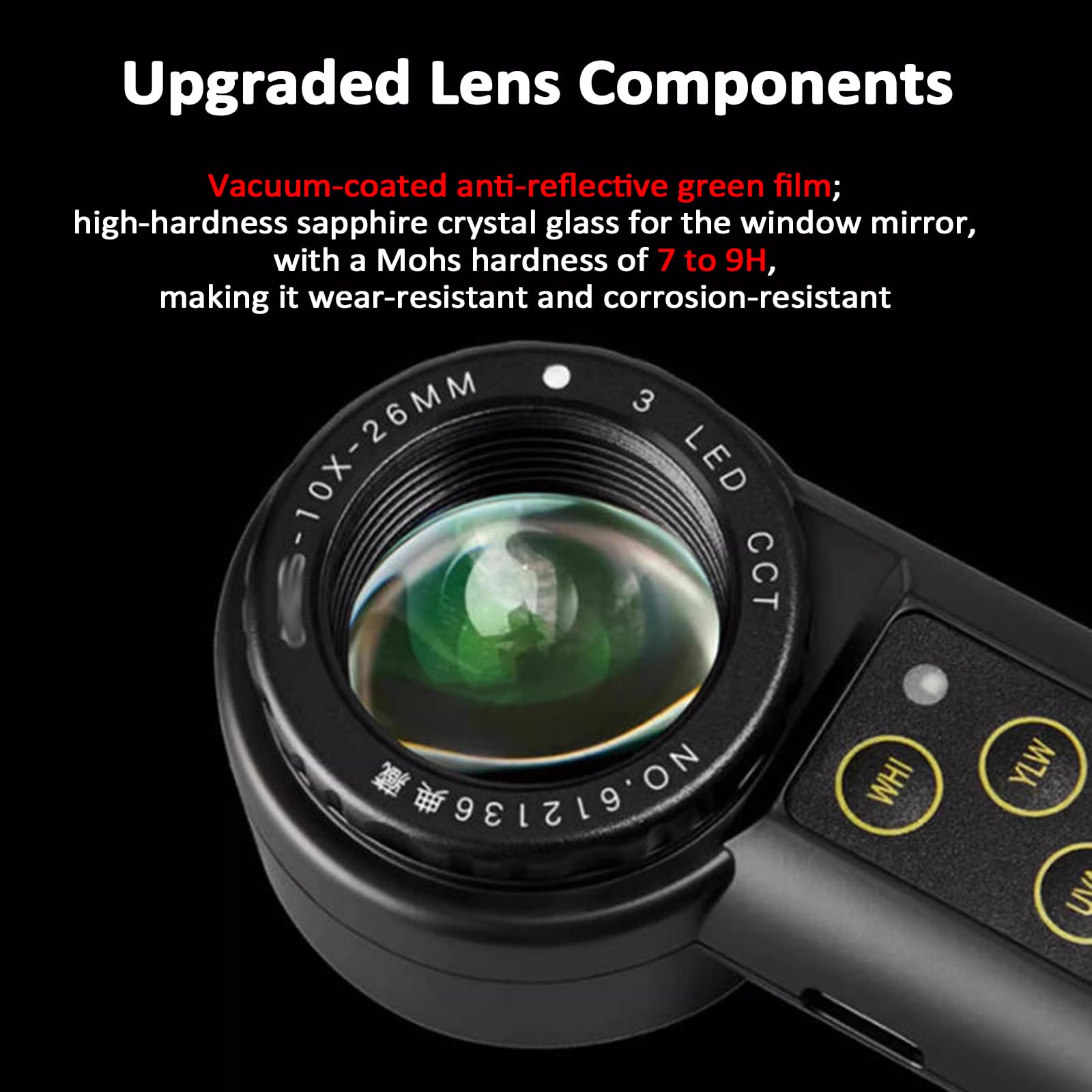 Beleuchtete Schmucklupe, 10–30-fache HD-Schmucklupe mit Licht, ringförmige Lupe mit DREI Quellen, 375 nm UV-Lampe/4000 K warmes Licht/6500 K weiße Lampe, zur Identifizierung(15x)