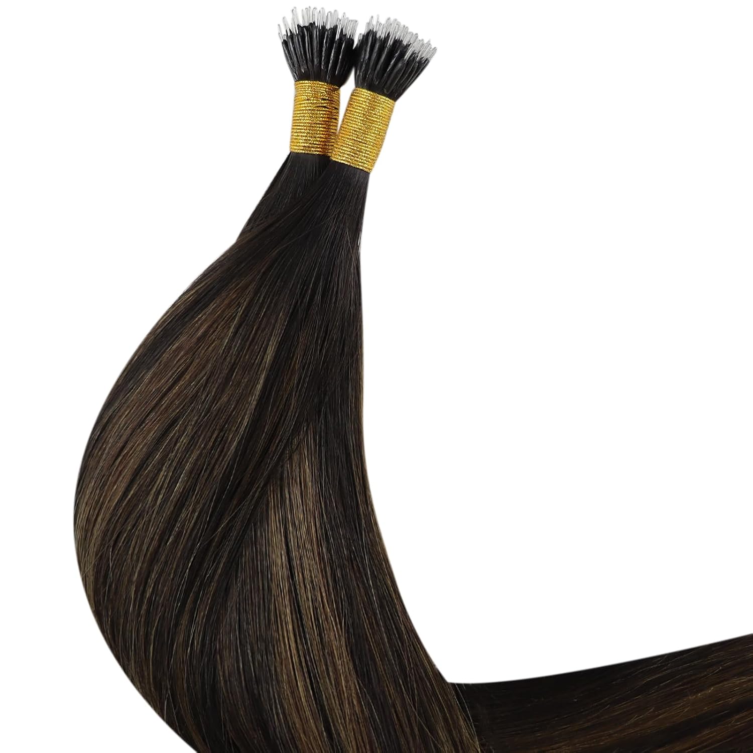 YoungSee 20in Nano Bead Hair Extensions Human Hair Brown Nano Ring Hair Extensions Balayage Dark Brown Mix Medium Browns Nano-Tip Hair Extension Real Human Hair for Wedding 50 Strands 50g