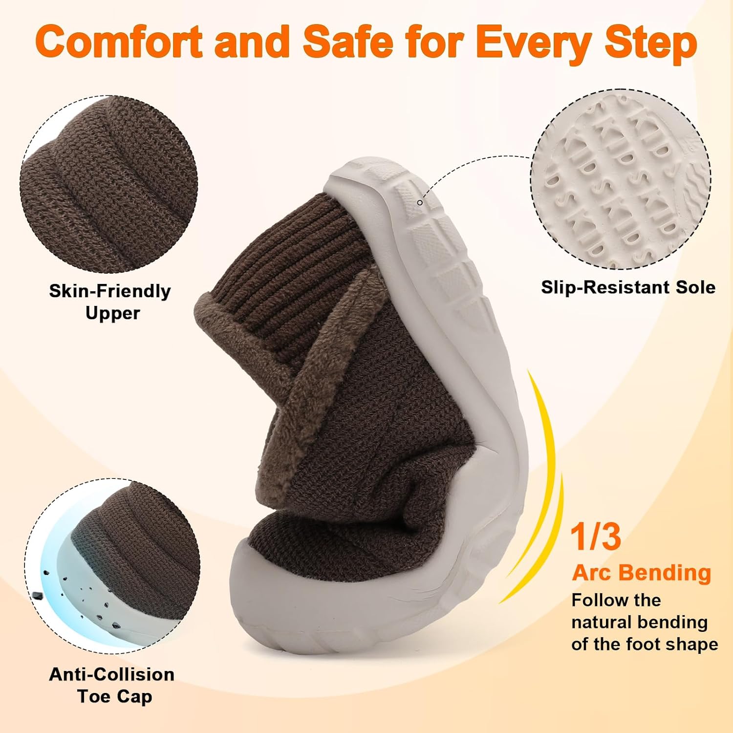 QFH Adorable Toddler Slippers Boys Girls Slip On Shoes Winter Warm House Slippers Soft Lining Adjustable Zero Drop First Walking Shoes Coffee 6 Toddler image 3 of 6 B0FH8ZG84K