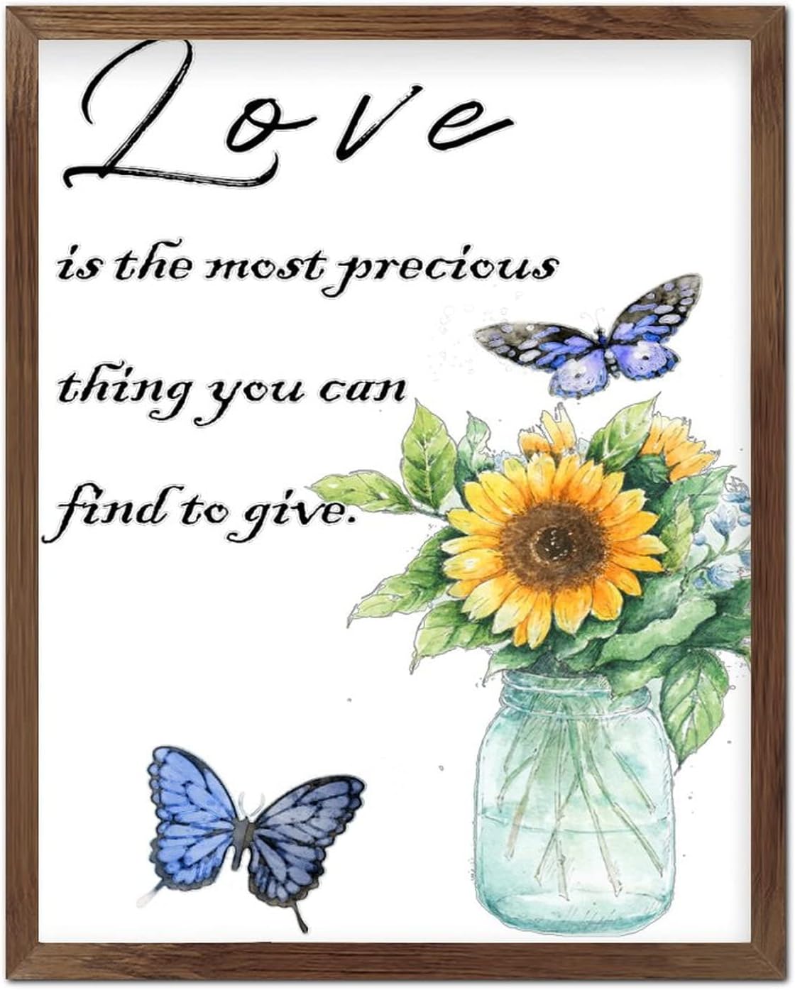 Love is The Most Precious Thing Wooden Framed Sign Spring Sunflower with Butterfly Wood Plank Hanging Sign Farmhouse Blossom Floral Wall Art Decoration Plaque for Living Room 20x16inch