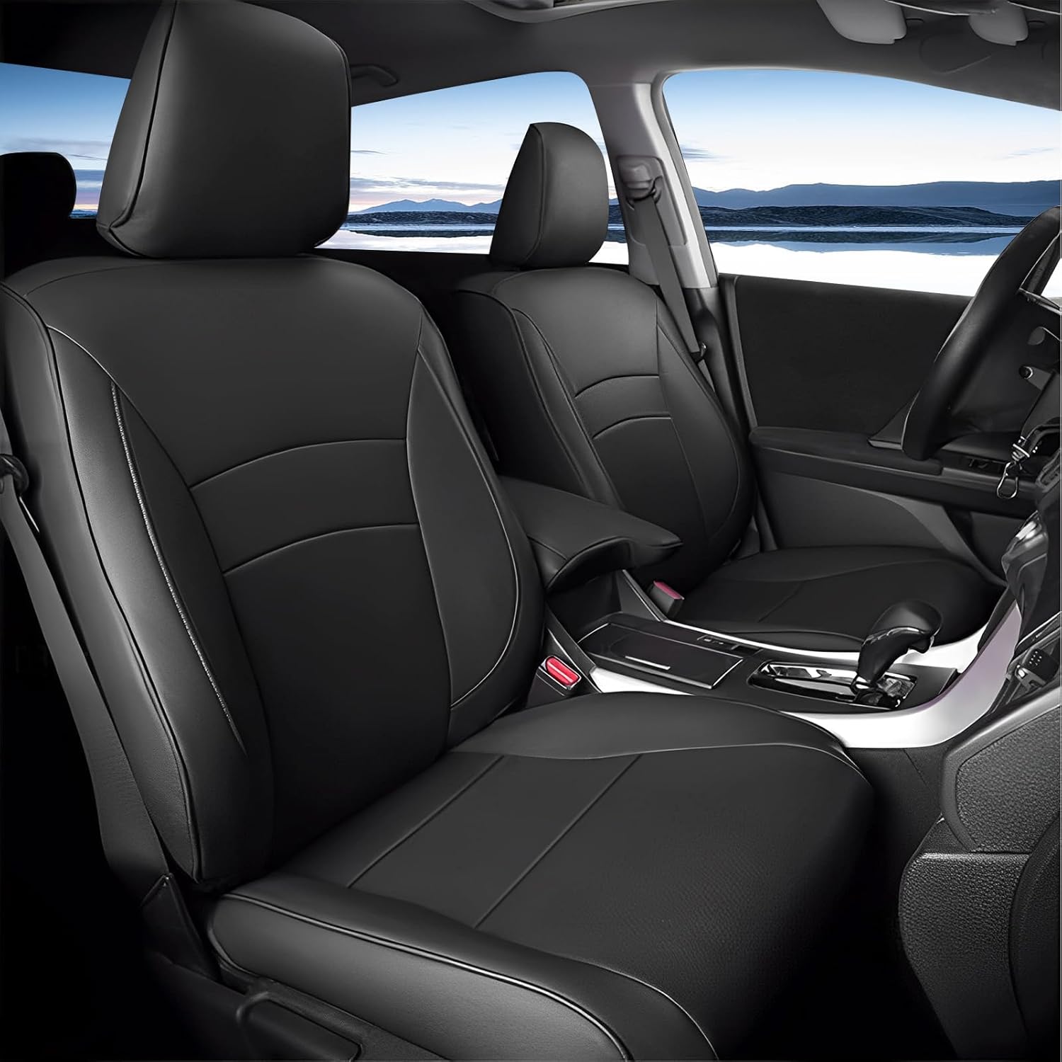 AOMSAZTO Custom Fit Seat Covers for Honda Accord: 2018 2019 2020 2021 2022 EX-L,Touring,Sport,EX,Hybrid - Faux Leather Accord Seat Covers Full Set Black (Removable Rear Seat Headrest)