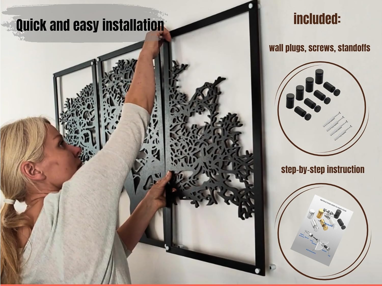 VAILLA Tree of Life Wall Art Decor Set of 3 Wall Hanging Sculpture Modern Wall Home Decoration 3D Textured Sculptures for Living Room Bedroom Office Dinnig Room 3 Panels Family Tree Wall Hangings (55"L x 31"W)