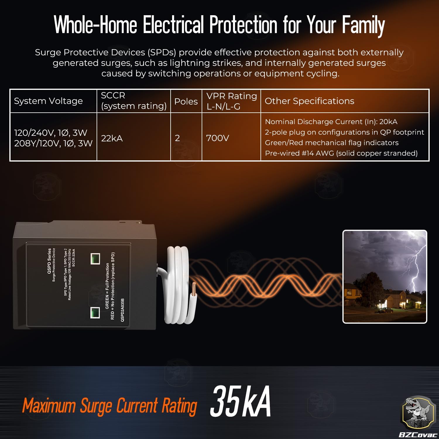 QSPD2A035B 35kA Indoor Surge Protective Device for Siemens, Whole House Surge Protector Breaker for Electrical Panel